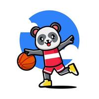 panda fofo feliz jogando basquete vetor