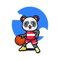 panda fofo feliz jogando basquete vetor