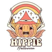 dia das bruxas hippie. bonito design retrô de halloween, pôster retrô de halloween. vetor