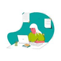 mulheres trabalhando ou aprendendo em casa na mesa. freelance, trabalho em casa, trabalho online, home office, conceito de e-learning. ilustração vetorial para pôster, banner, site. vetor