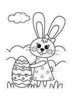 livro de colorir. coelhinho da páscoa bonito e ilustração vetorial de ovo de páscoa em um estilo de desenho animado plano, arte de linha preto e branco vetor