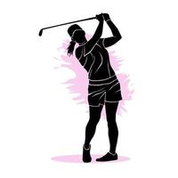 silhueta de uma mulher jogando golfe. ilustração vetorial vetor