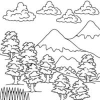 desenho de impressão natureza paisagem contorno para colorir vetor