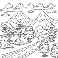 desenho de impressão natureza paisagem contorno para colorir vetor