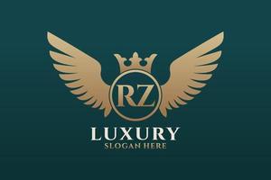 luxo royal wing letter rz crest gold color logo vector, logotipo da vitória, logotipo da crista, logotipo da asa, modelo de logotipo vetorial. vetor