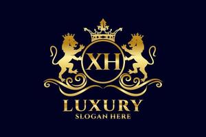 modelo de logotipo de luxo real de leão de letra xh inicial em arte vetorial para projetos de marca luxuosos e outras ilustrações vetoriais. vetor