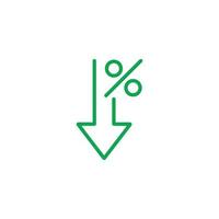 porcentagem de vetor verde eps10 para baixo ícone de seta isolado no fundo branco. redução ou diminuição do símbolo de contorno em um estilo moderno simples e moderno para o design do site, logotipo e aplicativo móvel