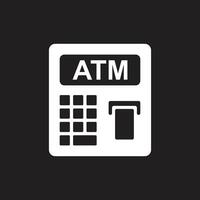 eps10 branco vetor atm ícone sólido abstrato isolado no fundo preto. símbolo de caixa eletrônico em um estilo moderno simples e moderno para o design do seu site, logotipo e aplicativo móvel