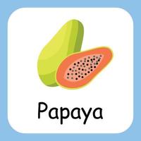 papaia clip-art com texto, design plano. educação para crianças. ilustração vetorial vetor