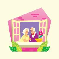 casal de velhos românticos em sua casa vetor