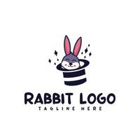 ilustração de design de logotipo de coelho e chapéu mágico para logotipo de empresa e comunidade vetor