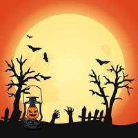 lanterna velha com fundo de halloween de lua cheia vetor