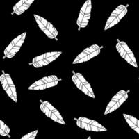 padrão sem emenda botânico preto e branco. padrão de folhas estilizadas. fundo preto vetor