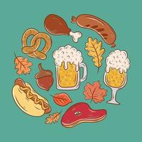 coleção de ícones desenhados à mão de alimentos e bebidas do festival de outubro vetor