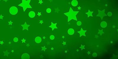 padrão de vetor verde claro com círculos, estrelas.