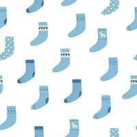 sem costura padrão de meias de Natal azuis sobre fundo branco. estilo doodle. fundo de inverno de natal. vetor