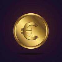 moeda de euro dourada em fundo preto vetor