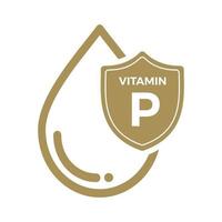 p vitamina ícone logotipo gota dourada, gota complexa. ilustração em vetor de saúde de fundo médico