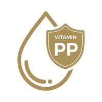 pp vitamina ícone logotipo gota dourada, gota complexa. ilustração em vetor de saúde de fundo médico