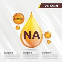 natrium ícone logo gota dourada, gota complexa. ilustração em vetor de saúde de fundo médico