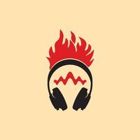 logotipo de ícone de onda sonora de fogo de fone de ouvido abstrato vetor
