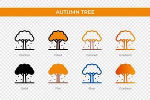 ícone de árvore de outono em estilo diferente. ícones de vetor de árvore de outono projetados em estilo de contorno, sólido, colorido, preenchido, gradiente e plano. símbolo, ilustração do logotipo. ilustração vetorial
