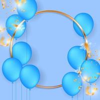 moldura de círculo de ouro com balões azuis e confetes vetor