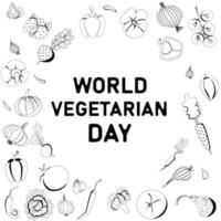cartão postal de vetor do dia mundial do vegetariano em estilo doodle.
