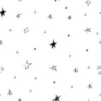 doodle sem costura padrão cósmico em estilo infantil. estrelas de espaço abstratas desenhadas à mão. Preto e branco. vetor