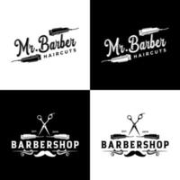 emblemas e rótulos vetoriais de barbearia vintage. emblemas e logotipos de barbeiro. logotipo de barbearia e rótulo vintage de barbearia e ilustração de crachá vetor