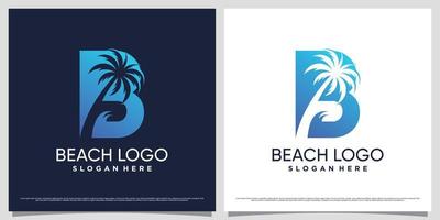 ilustração vetorial de design de logotipo de praia com ícone de palmeira e letra inicial b vetor