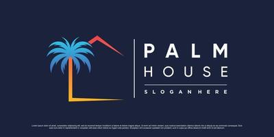 ilustração vetorial de design de logotipo de casa com ícone de palmeira e conceito único moderno vetor