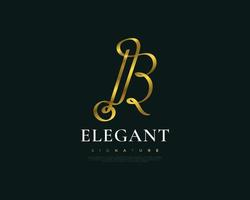 logotipo de assinatura de letra b de ouro de luxo. logotipo de letra b elegante e minimalista com estilo de caligrafia vetor