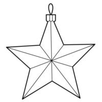 brinquedo de árvore de natal - estrela. ilustração de contorno, elementos de design ou página do livro de colorir infantil vetor