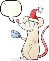 rato de desenho animado de bolha de fala desenhada à mão livre usando chapéu de natal vetor