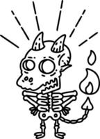 ilustração de um personagem de demônio de esqueleto de estilo de tatuagem de trabalho de linha preta tradicional vetor