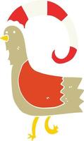 frango de desenho animado de estilo de cor plana com chapéu de natal engraçado vetor