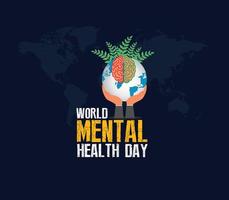 dia mundial da saúde mental. outubro 10.poster e banner dia com ilustração de design agradável e criativo conceito bonito do cérebro do mundo abstrato mental saudável. vetor