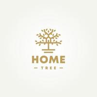 luxuoso minimalista casa na árvore imobiliário linha arte ícone logotipo modelo ilustração vetorial design. casa de natureza elegante moderna simples no conceito de logotipo de árvore vetor