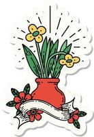 adesivo de flores estilo tatuagem em vaso vetor