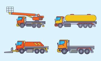 desenhos animados de veículo de coleção de caminhão de design plano. construção de transporte isolado vetor