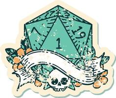 estilo de tatuagem retrô natural um d20 rolo de dados vetor