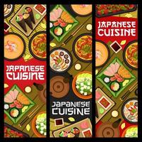 banners de refeições de cozinha japonesa, pratos de comida japonesa vetor