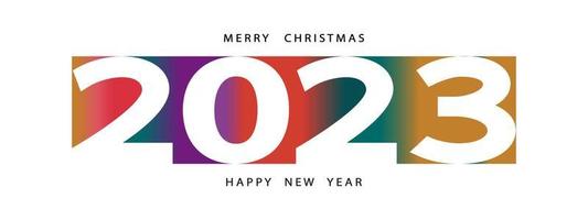 feliz ano novo e feliz natal2023 número de papel cortado texto em background.design colorido com tendência de cor 2023 para cartão de saudação, modelo de design de brochura, cartão, banner. ilustração vetorial vetor