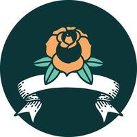 ícone de estilo de tatuagem com banner de uma flor vetor
