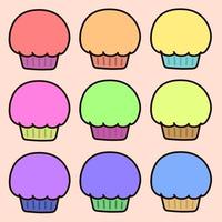 conjunto de ilustração vetorial de cupcakes coloridos vetor