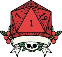 estilo de tatuagem retrô natural um d20 rolo de dados vetor