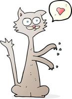 bolha de fala desenhada à mão livre gato de desenho animado coçando vetor