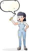 mecânico feminino de desenho animado de bolha de fala desenhada à mão livre vetor