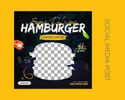 modelo de postagem de mídia social de menu de comida de hambúrguer delicioso vetor